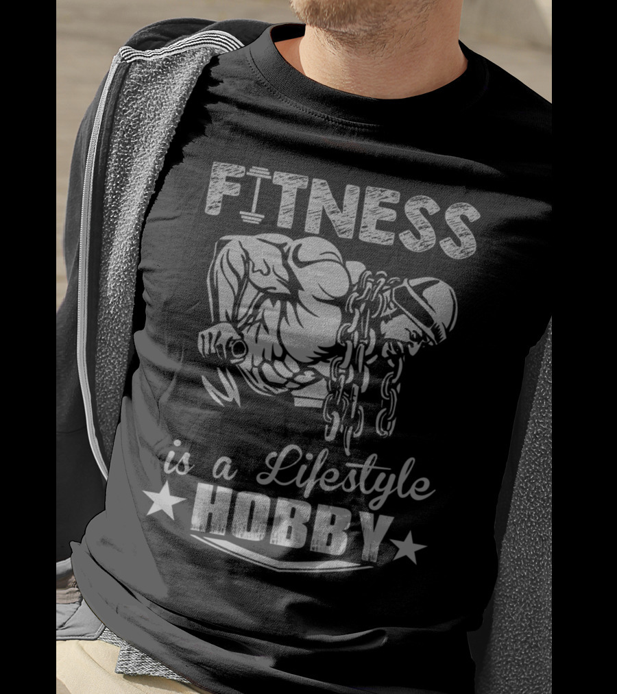Fitness Is A Lifestyle Hobby With Muscular Bodybuilder And Chain T-Shirt