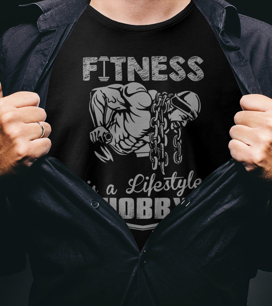 Fitness Is A Lifestyle Hobby With Muscular Bodybuilder And Chain T-Shirt