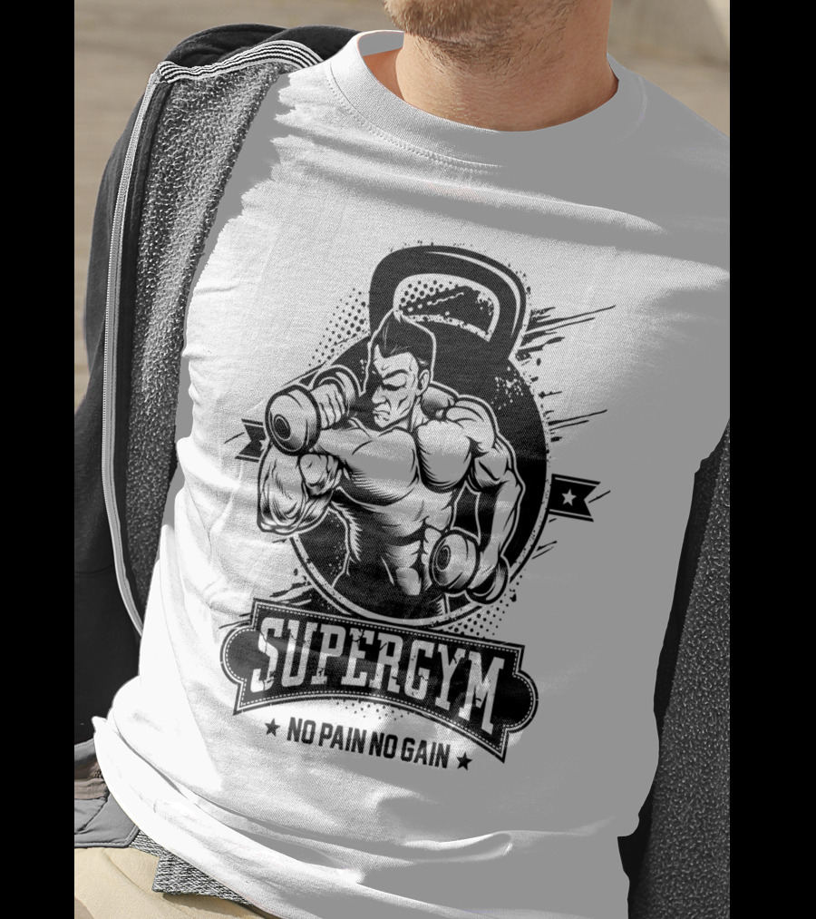 Supergym No Pain No Gain Bodybuilder Kettlebell Workout T-Shirt