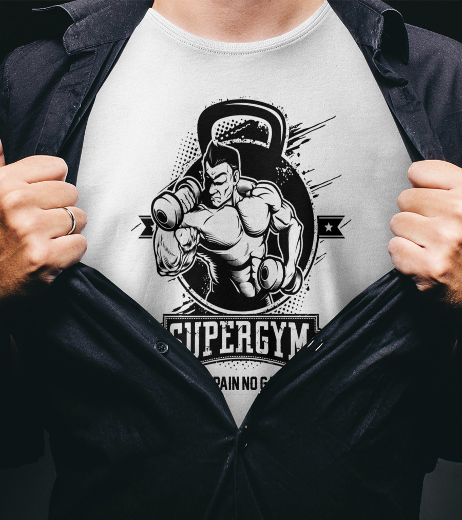 Supergym No Pain No Gain Bodybuilder Kettlebell Workout T-Shirt