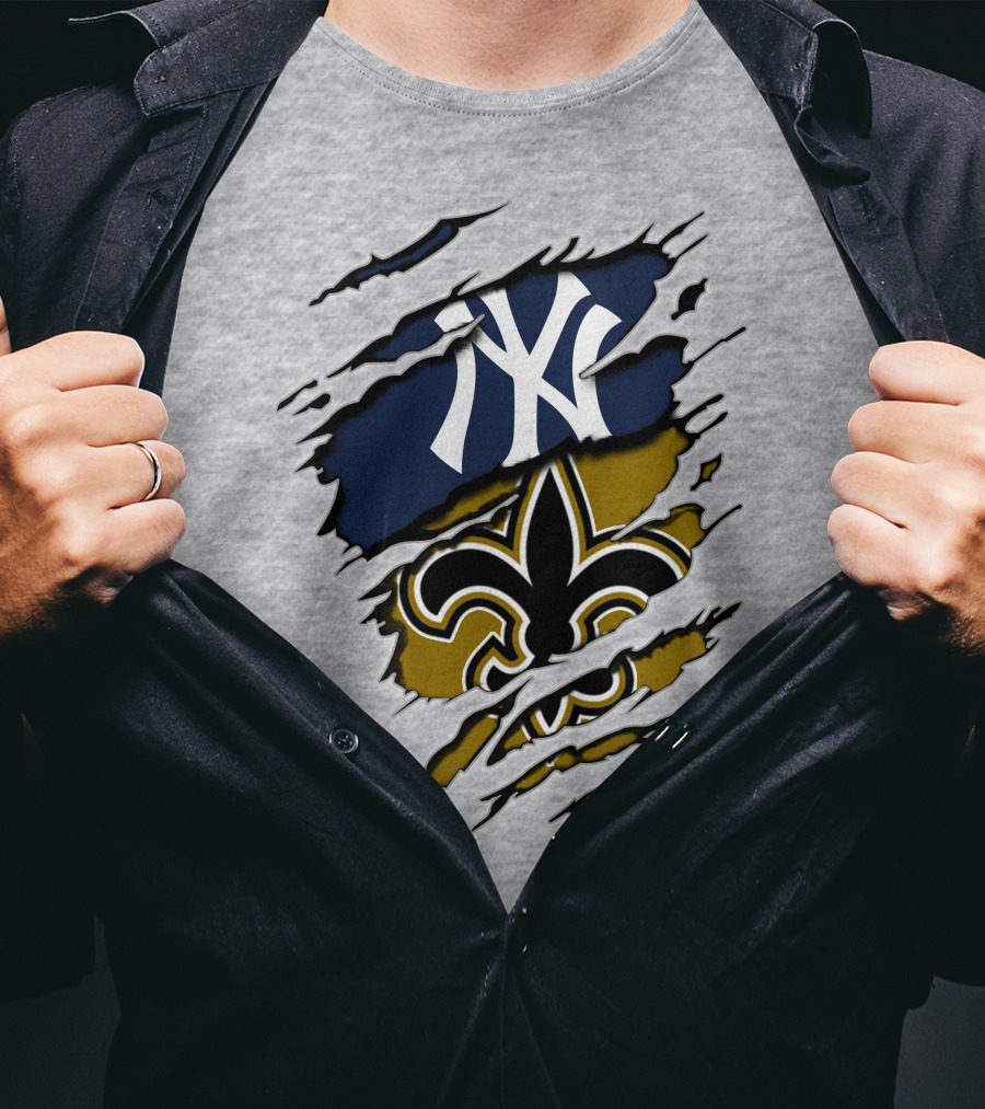 Yankees Saints Fleur-de-Lis Ripped T-Shirt