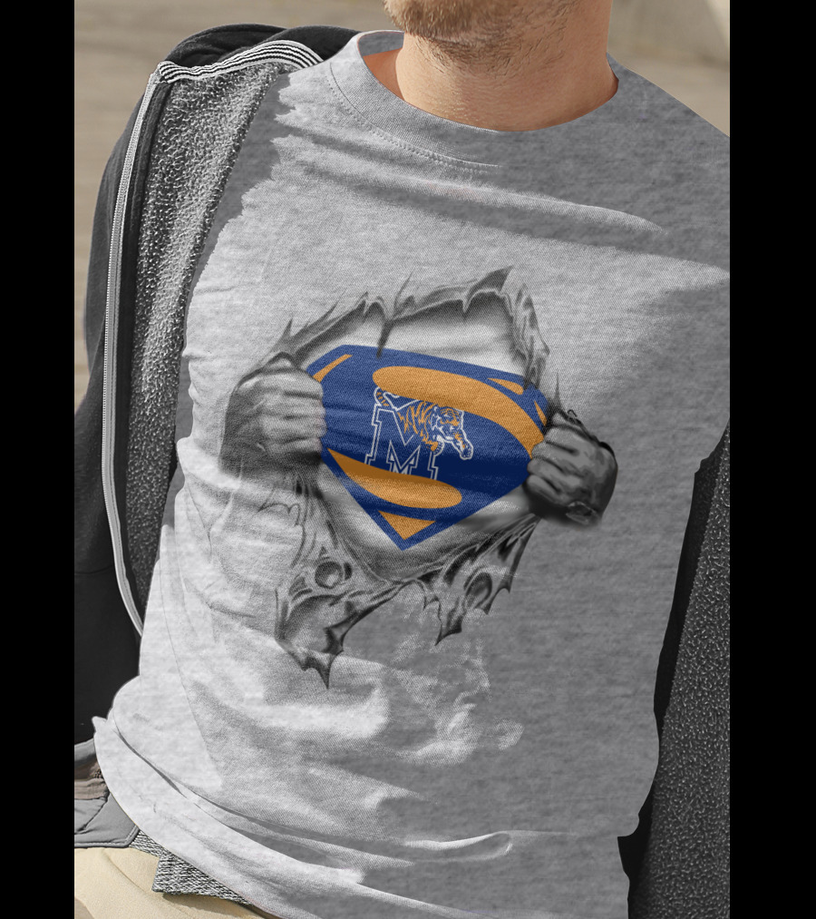 Memphis Tigers Superhero Shield M Logo Torn Reveal T-Shirt