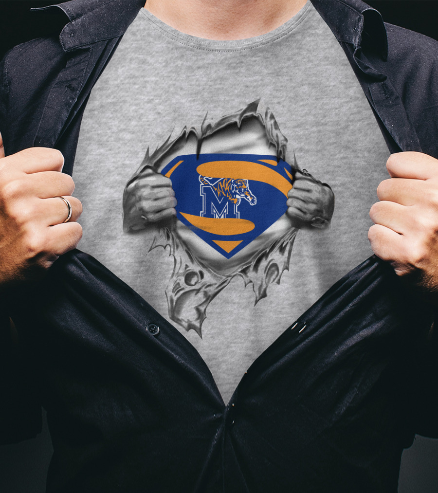 Memphis Tigers Superhero Shield M Logo Torn Reveal T-Shirt