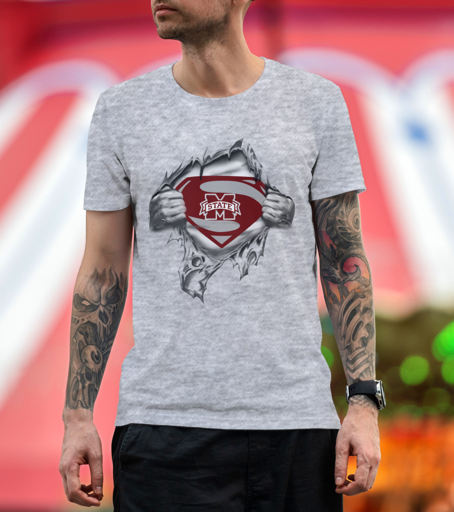 Ms State Bulldogs Superman Shield Logo Peel T-Shirt