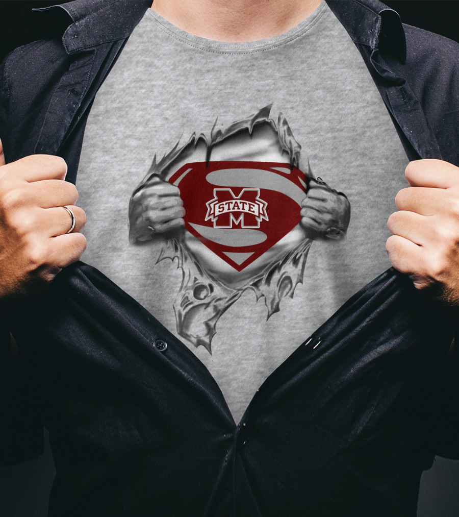 Ms State Bulldogs Superman Shield Logo Peel T-Shirt