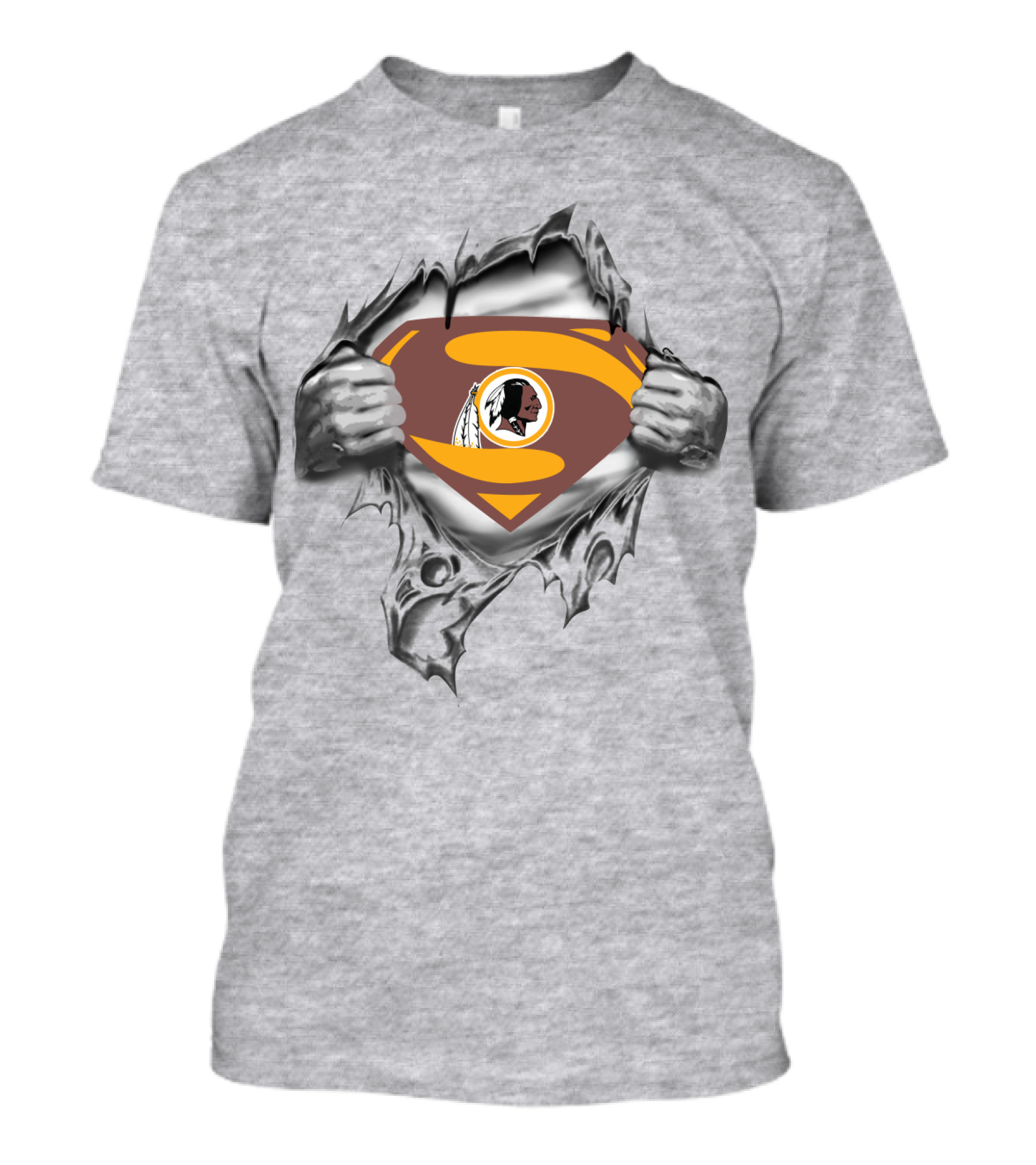 Superman Redskins Logo Emblem Ripped Chest T-Shirt