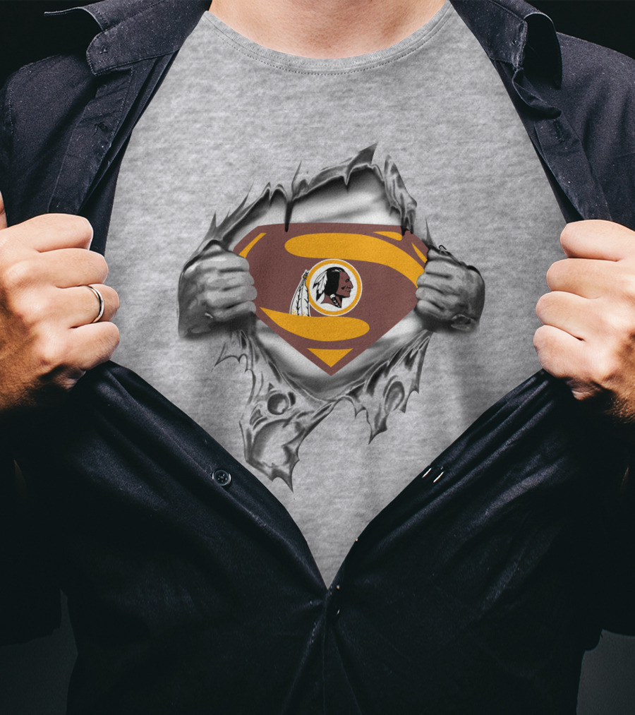 Superman Redskins Logo Emblem Ripped Chest T-Shirt