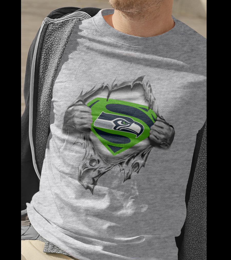 Seahawks Super Fan Symbol With Iconic Hawk Logo And Ripped Chest T-Shirt