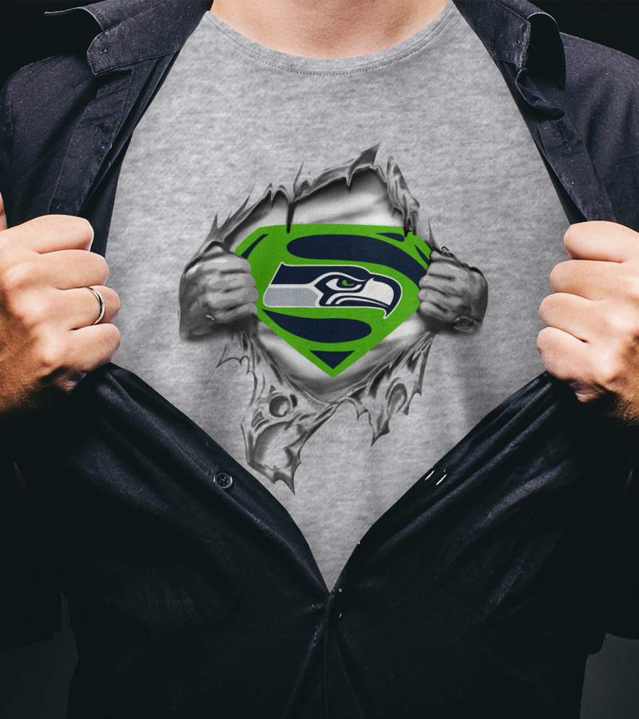 Seahawks Super Fan Symbol With Iconic Hawk Logo And Ripped Chest T-Shirt