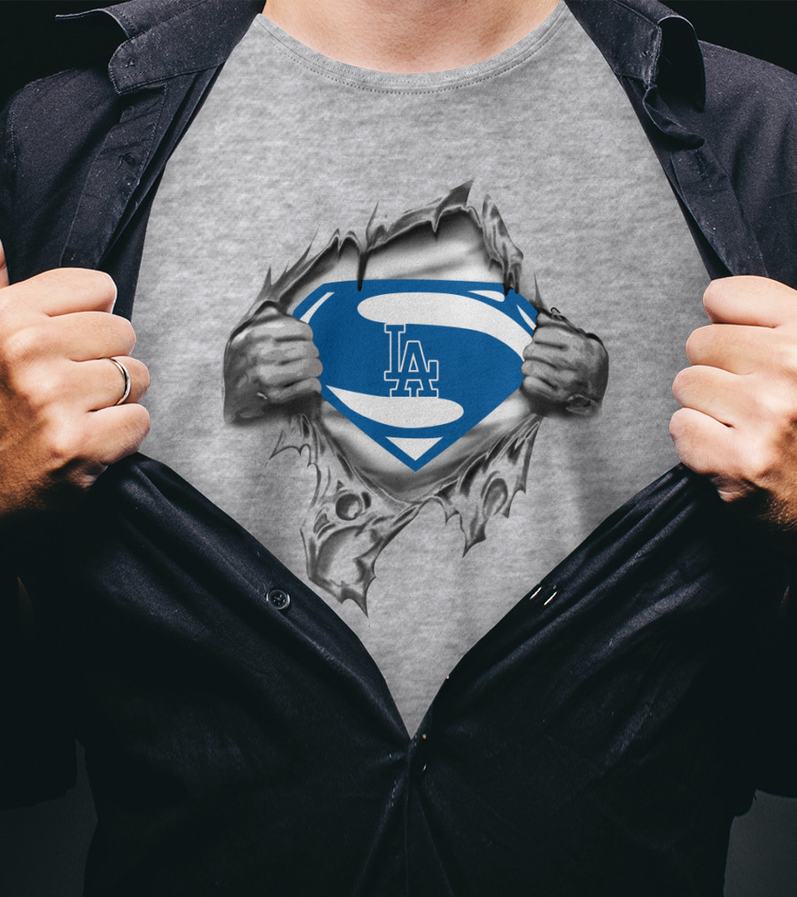 LA Dodgers Superman Logo Blue Shield T-Shirt