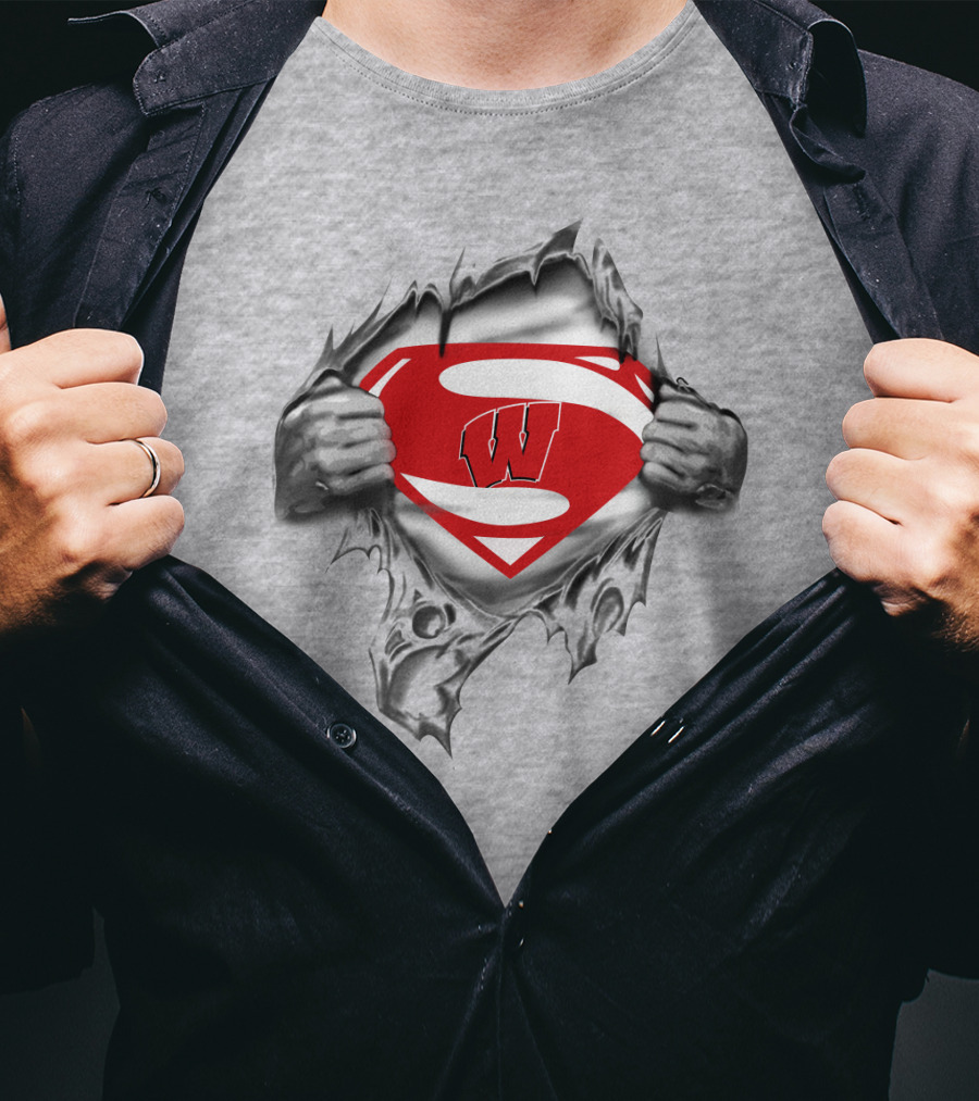 Wisconsin Badgers Superman Logo Hidden Emblem T-Shirt