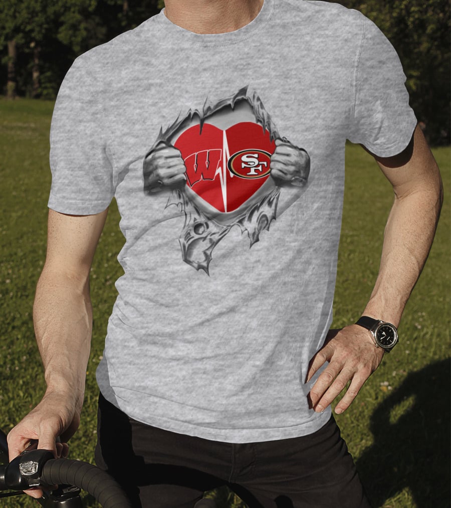 San Francisco 49ers Wisconsin Badgers Heart Logo Fusion T-Shirt