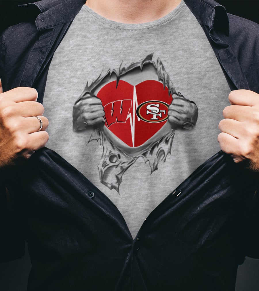 San Francisco 49ers Wisconsin Badgers Heart Logo Fusion T-Shirt