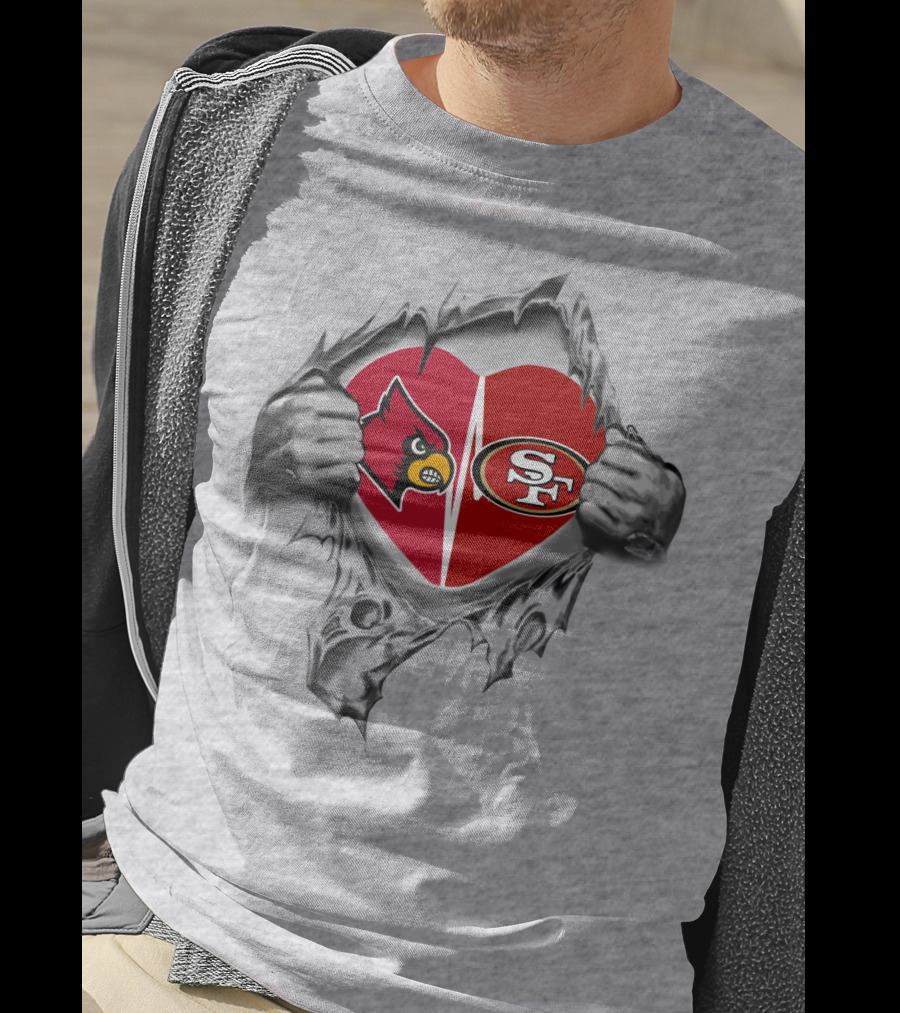 49Ers SF Cardinals Heart Rip T-Shirt