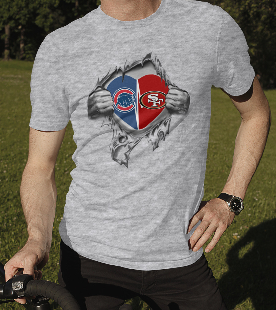 Chicago Cubs San Francisco 49ers Heart Logo Split Tear T-Shirt