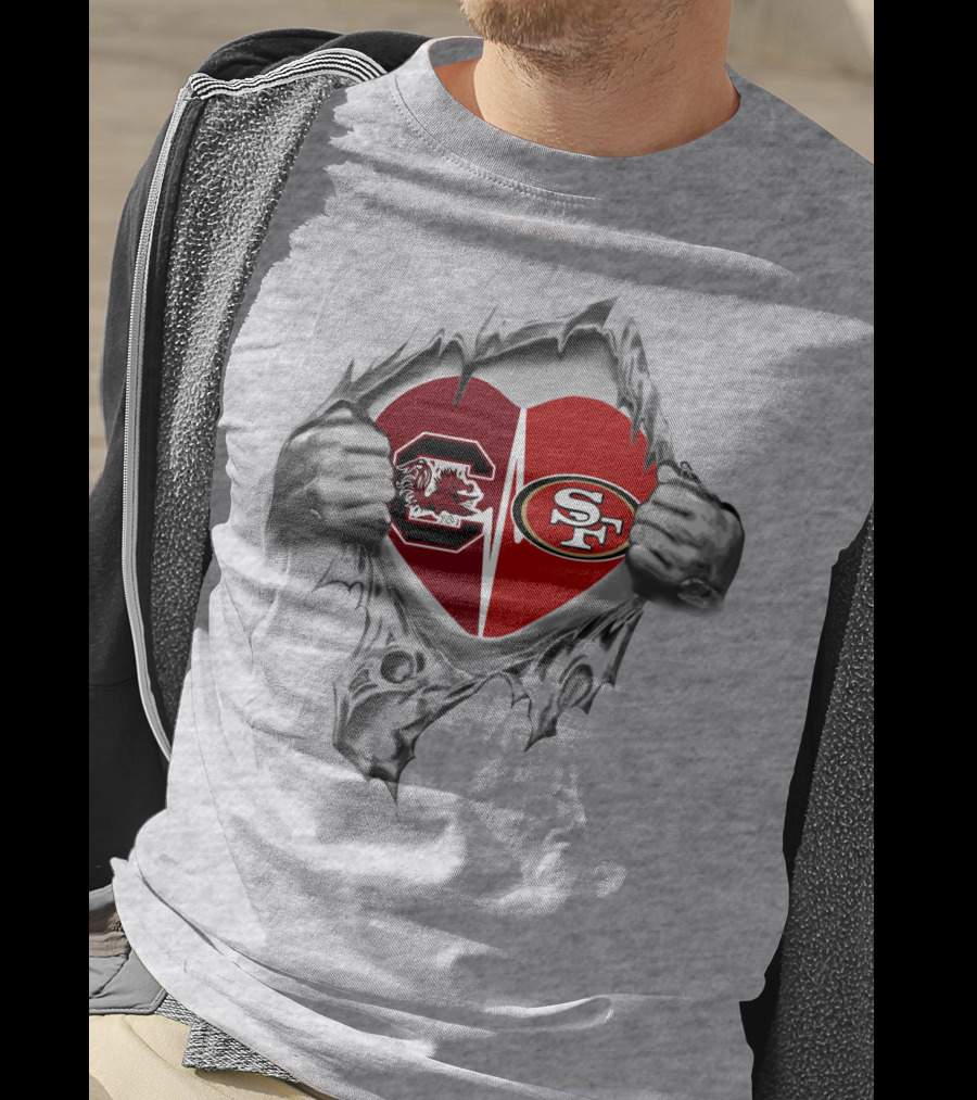 49Ers Gamecocks Heart Design With South Carolina And San Francisco T-Shirt