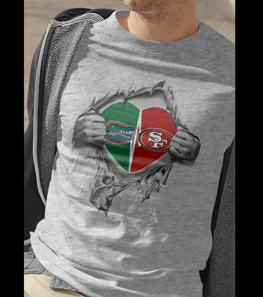 Florida Gators San Francisco 49ers Heart Logo Tearing T-Shirt