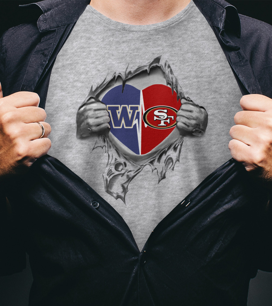 W Huskies SF 49ers Ripped Heart Logo Fusion T-Shirt