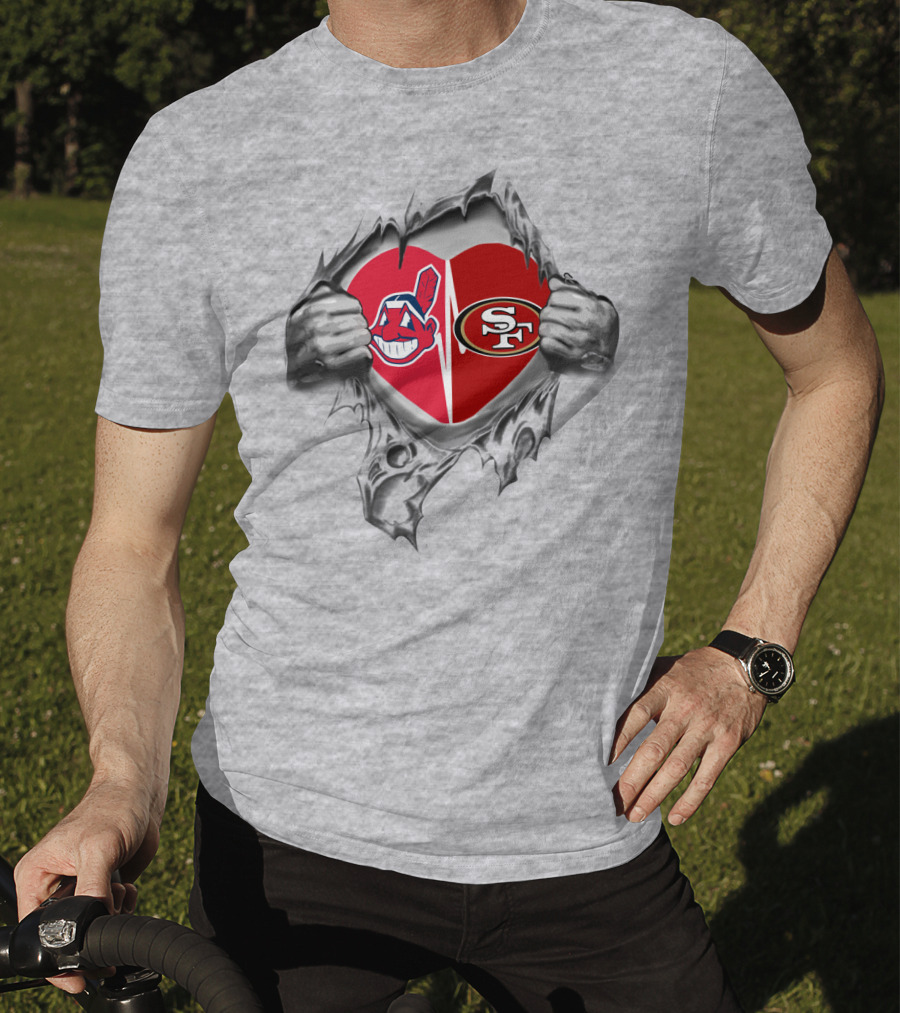 49Ers Cleveland Indians Heart Torn T-Shirt