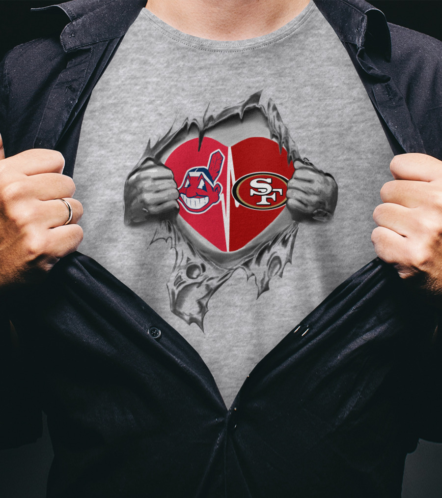 49Ers Cleveland Indians Heart Torn T-Shirt