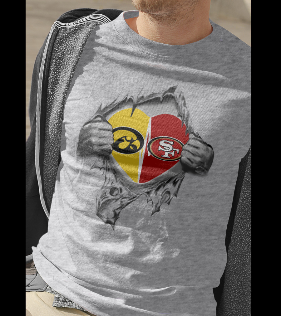San Francisco 49ers Iowa Hawkeyes Heart Tear Mascot T-Shirt