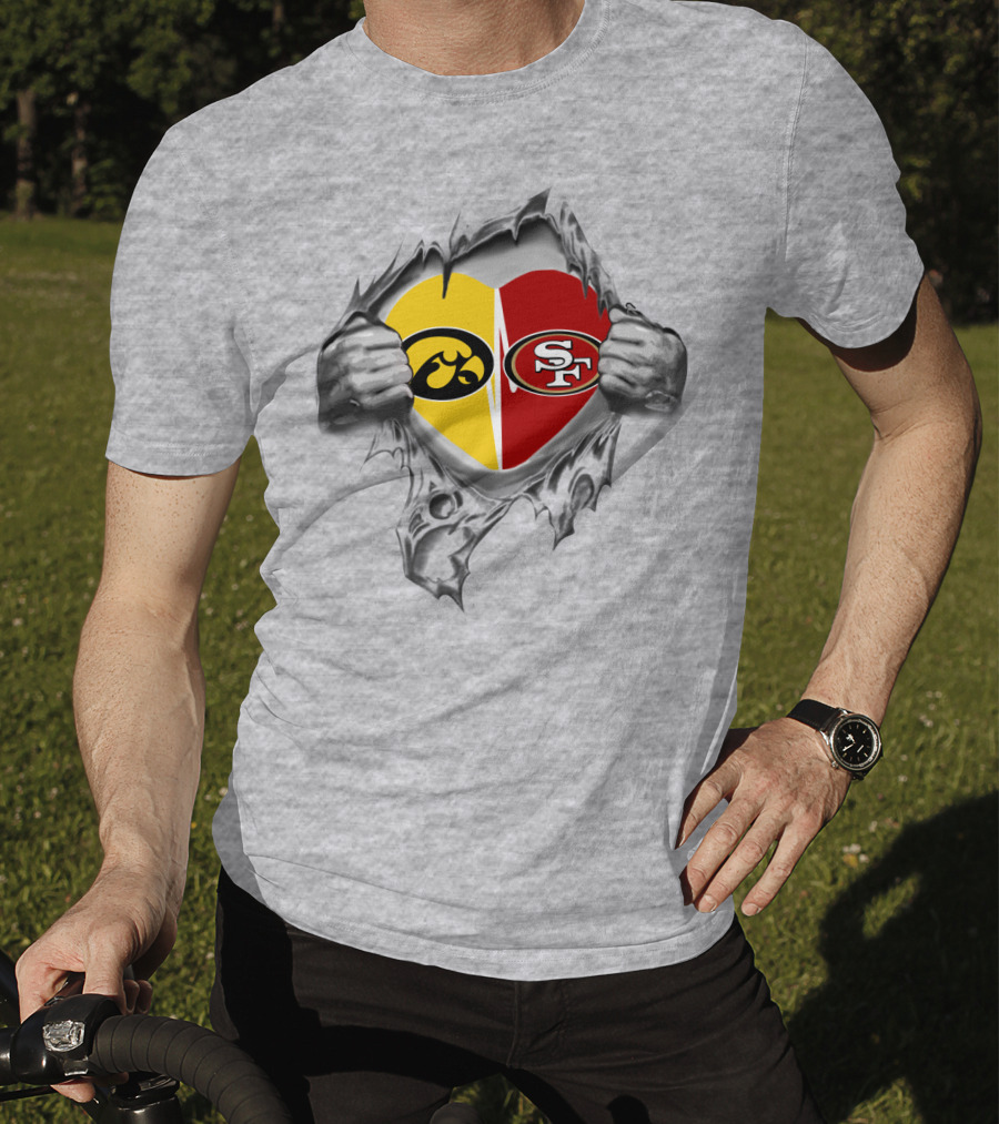San Francisco 49ers Iowa Hawkeyes Heart Tear Mascot T-Shirt