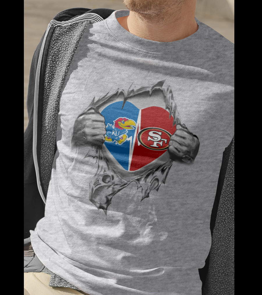 KU Jayhawks San Francisco 49ers Heart Logo Fan T-Shirt