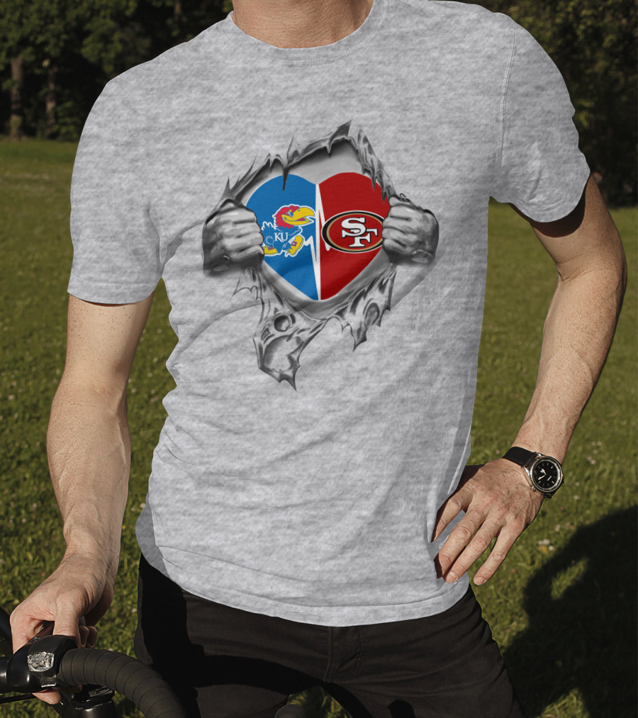 KU Jayhawks San Francisco 49ers Heart Logo Fan T-Shirt
