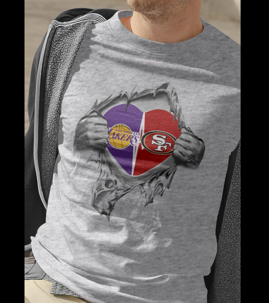 Los Angeles Lakers San Francisco 49ers Heart Logo Rip T-Shirt
