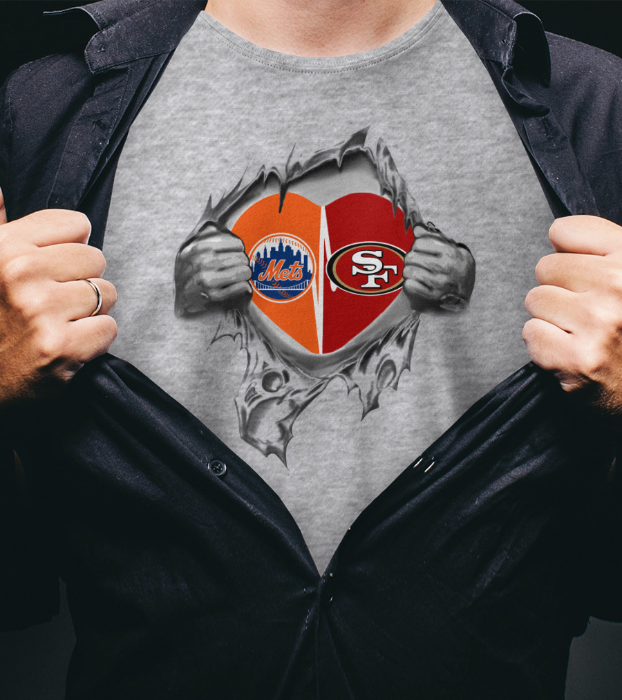 49Ers Mets Heart Logo Showing Fan Allegiance T-Shirt
