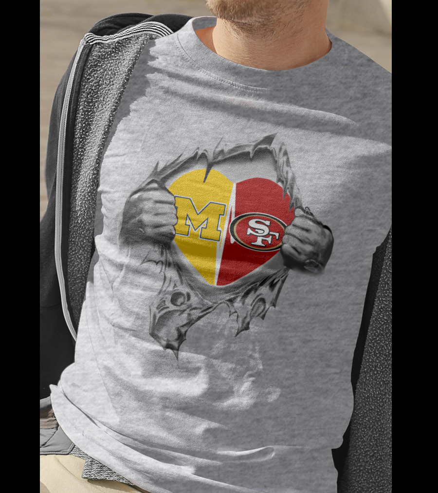 M SF Heart Logo Rip 49Ers Michigan T-Shirt