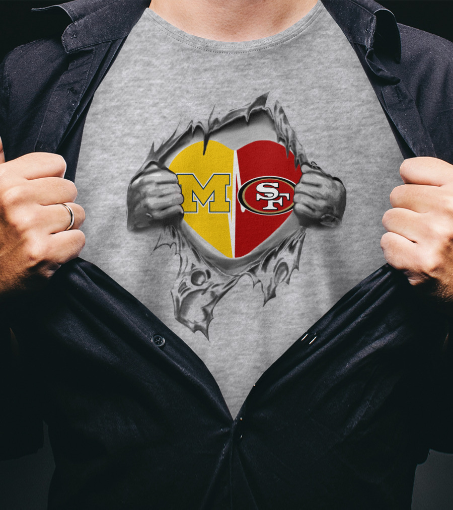 M SF Heart Logo Rip 49Ers Michigan T-Shirt