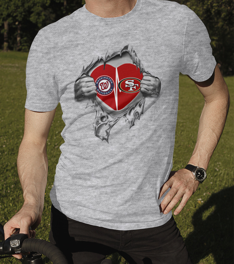 Washington Nationals San Francisco 49Ers Heart Rip T-Shirt