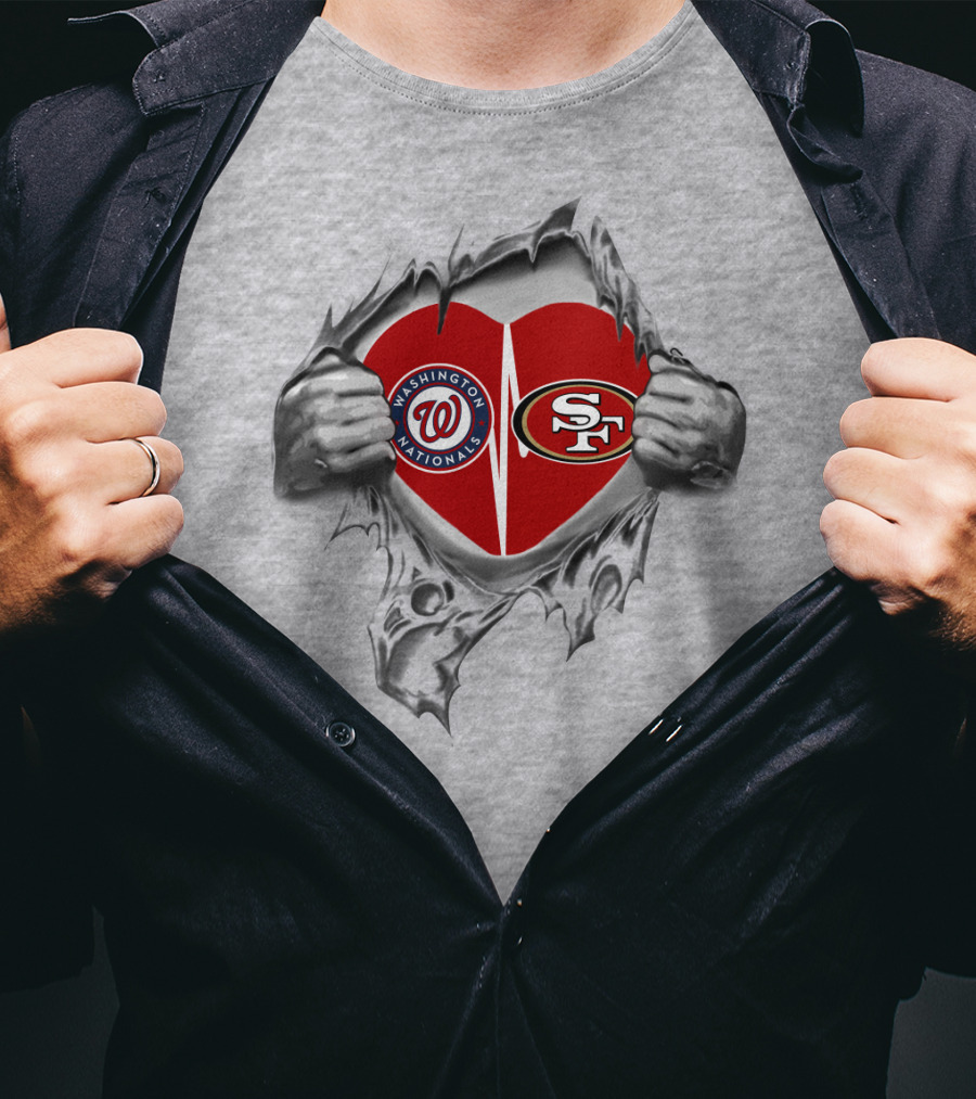 Washington Nationals San Francisco 49Ers Heart Rip T-Shirt