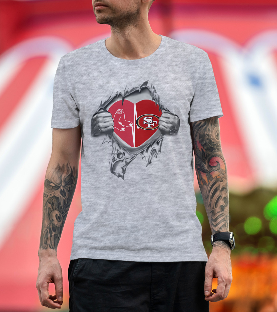 49Ers Redsox Heartbeat Logo Fusion T-Shirt