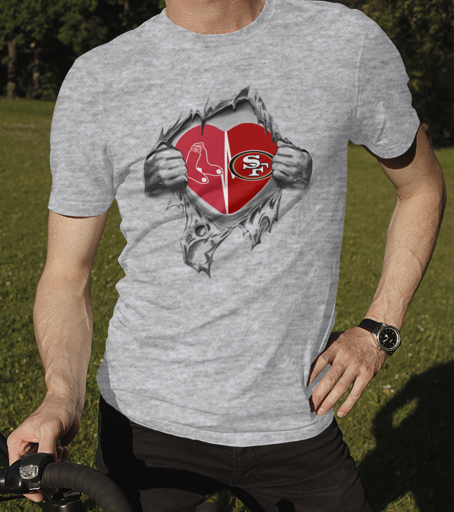 49Ers Redsox Heartbeat Logo Fusion T-Shirt