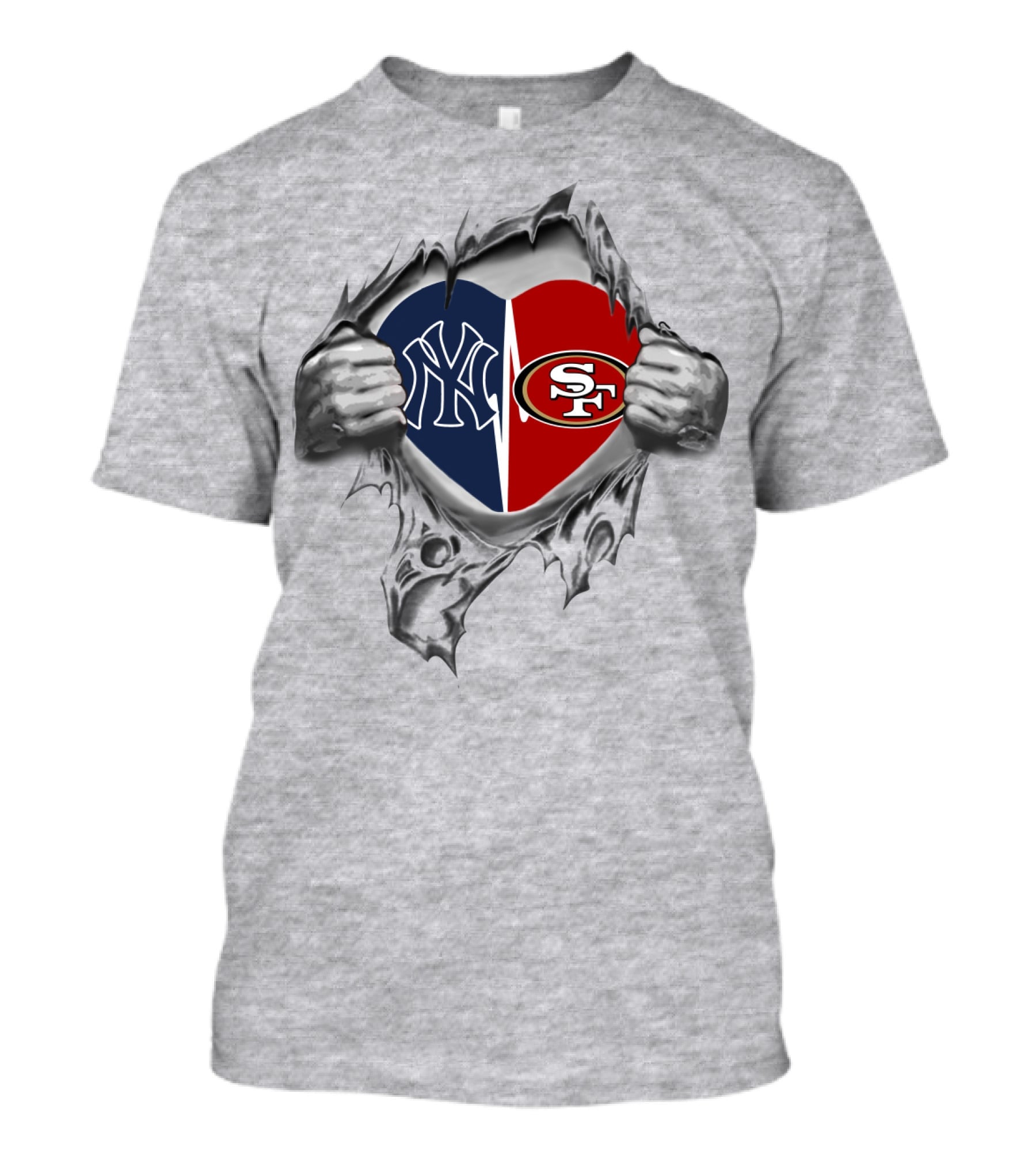 49Ers Yankees Heart Ripped Jersey T-Shirt