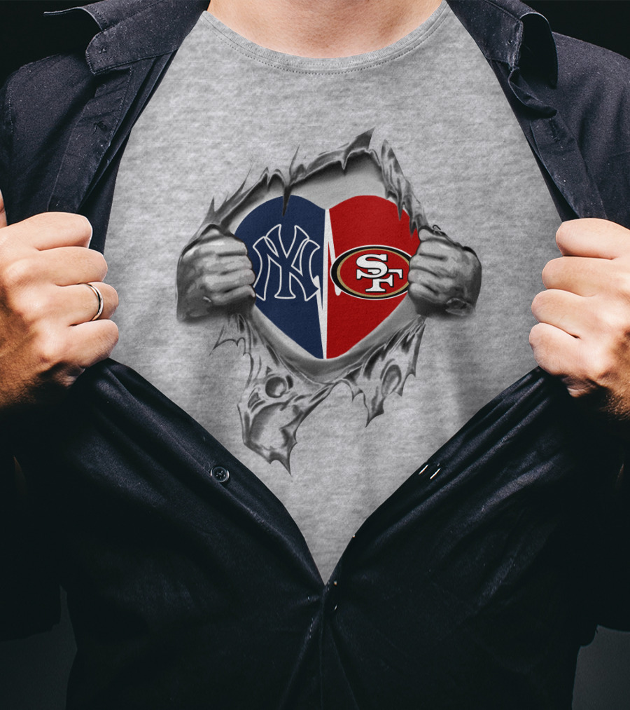 49Ers Yankees Heart Ripped Jersey T-Shirt