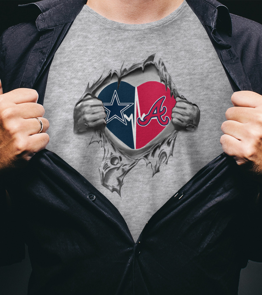 Cowboys Braves Split Heart Logo Torn Open T-Shirt