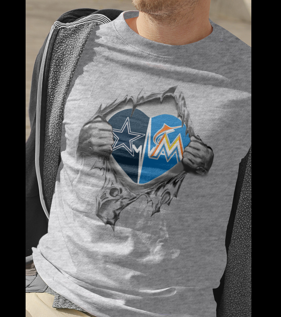Cowboys Marlins Heart Fan Passion In Football And Baseball T-Shirt