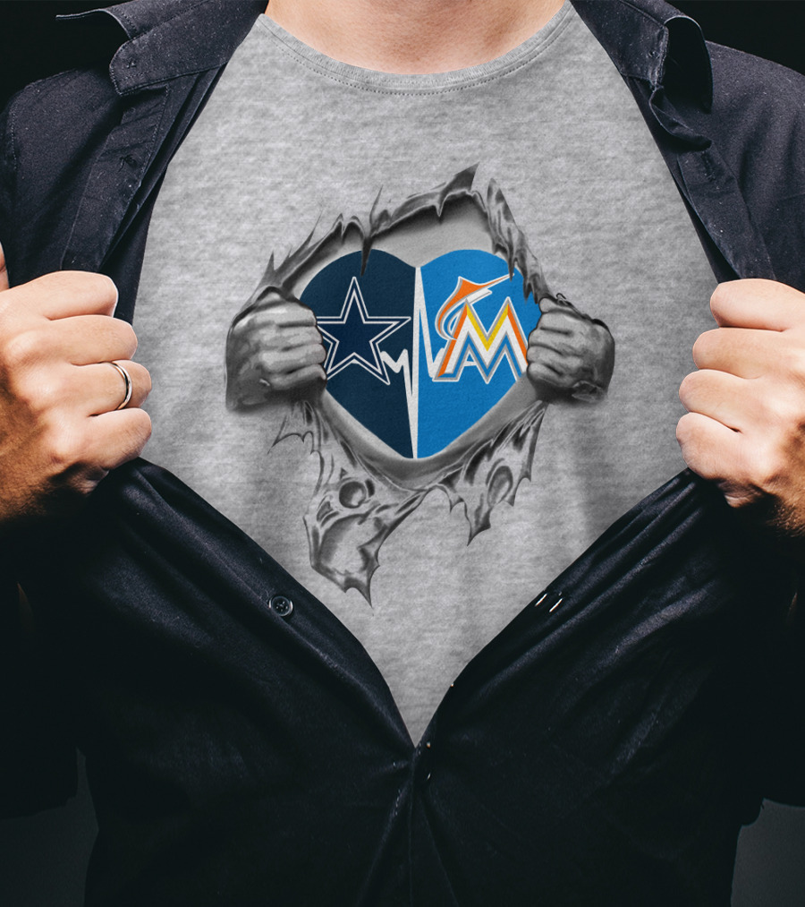 Cowboys Marlins Heart Fan Passion In Football And Baseball T-Shirt