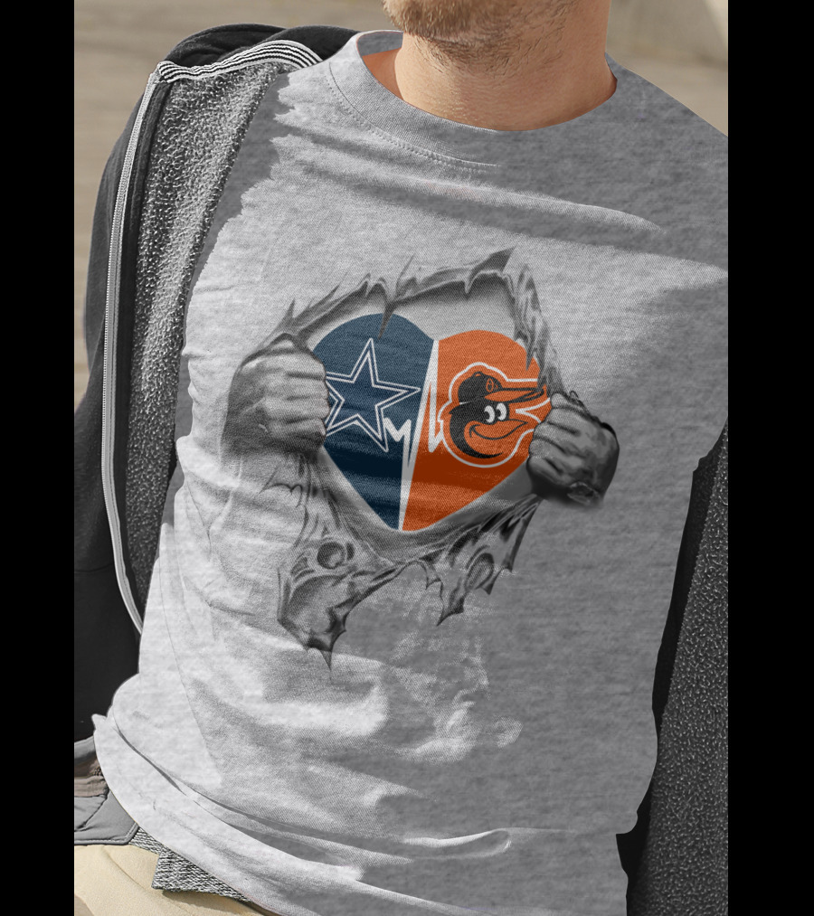 Cowboys Orioles Heart Design Symbolizing Dual Sports Passion T-Shirt