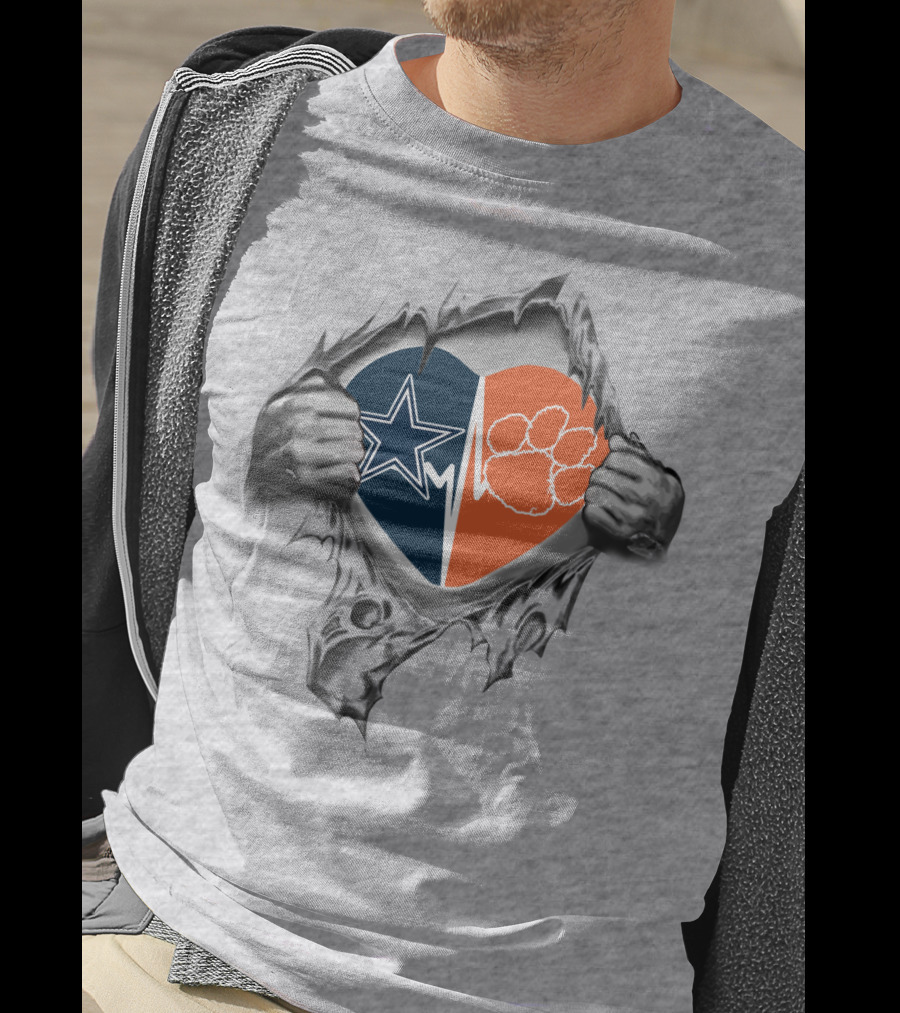 Cowboys Clemson Tigers Heart Star Logo Paw Print Burst Feelings T-Shirt