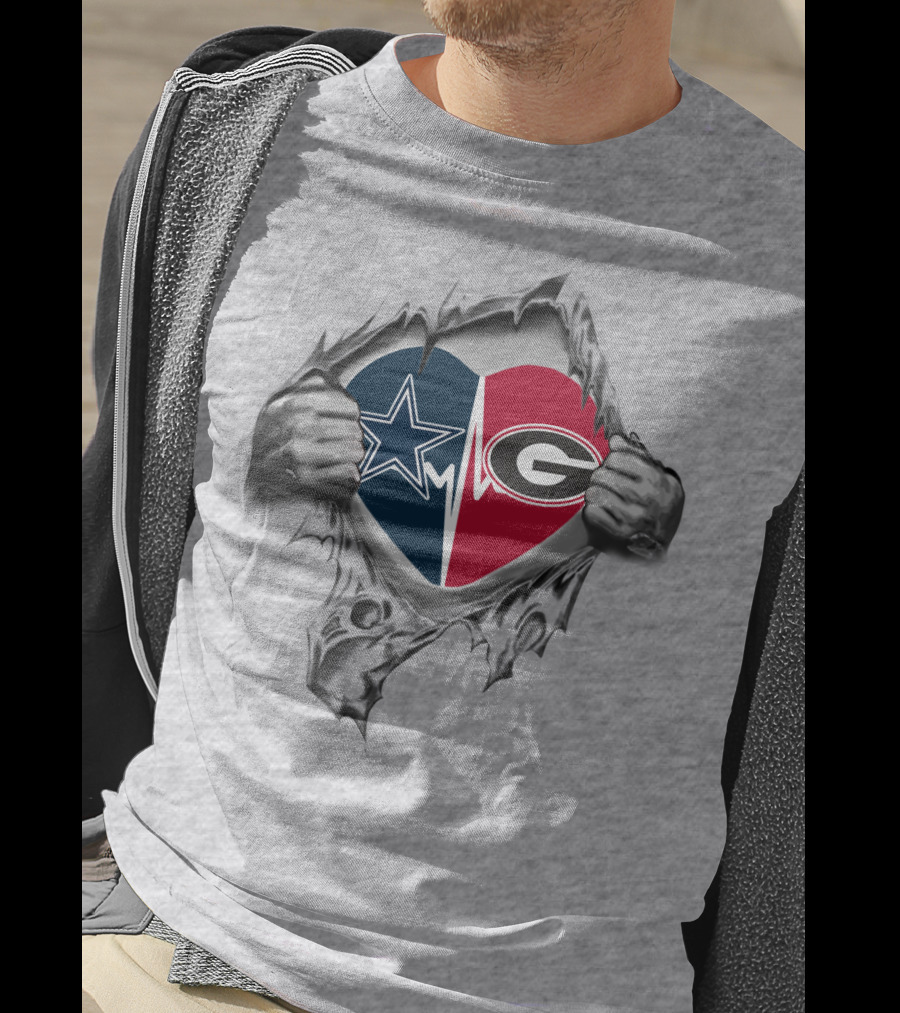 Cowboys Georgia Bulldogs Heartbeat Dual Logo Fan Love T-Shirt