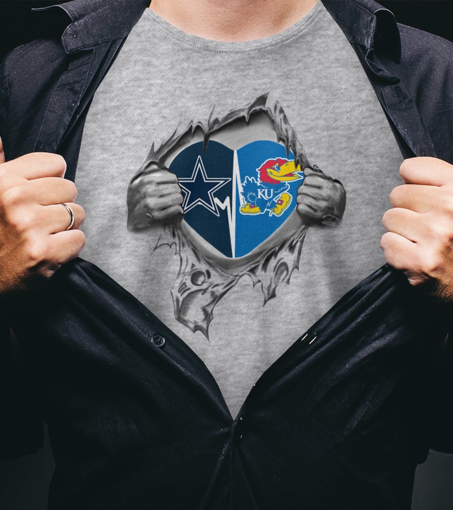 Cowboys Kansas Jayhawks Heart Team T-Shirt