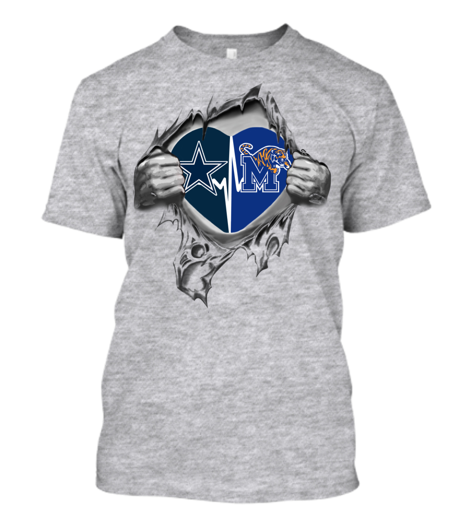 Cowboys Heart Memphis Tigers Logo Fusion T-Shirt