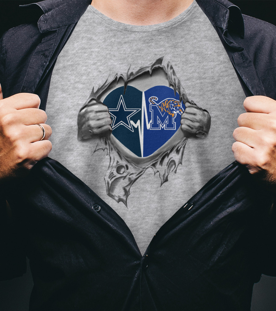 Cowboys Heart Memphis Tigers Logo Fusion T-Shirt