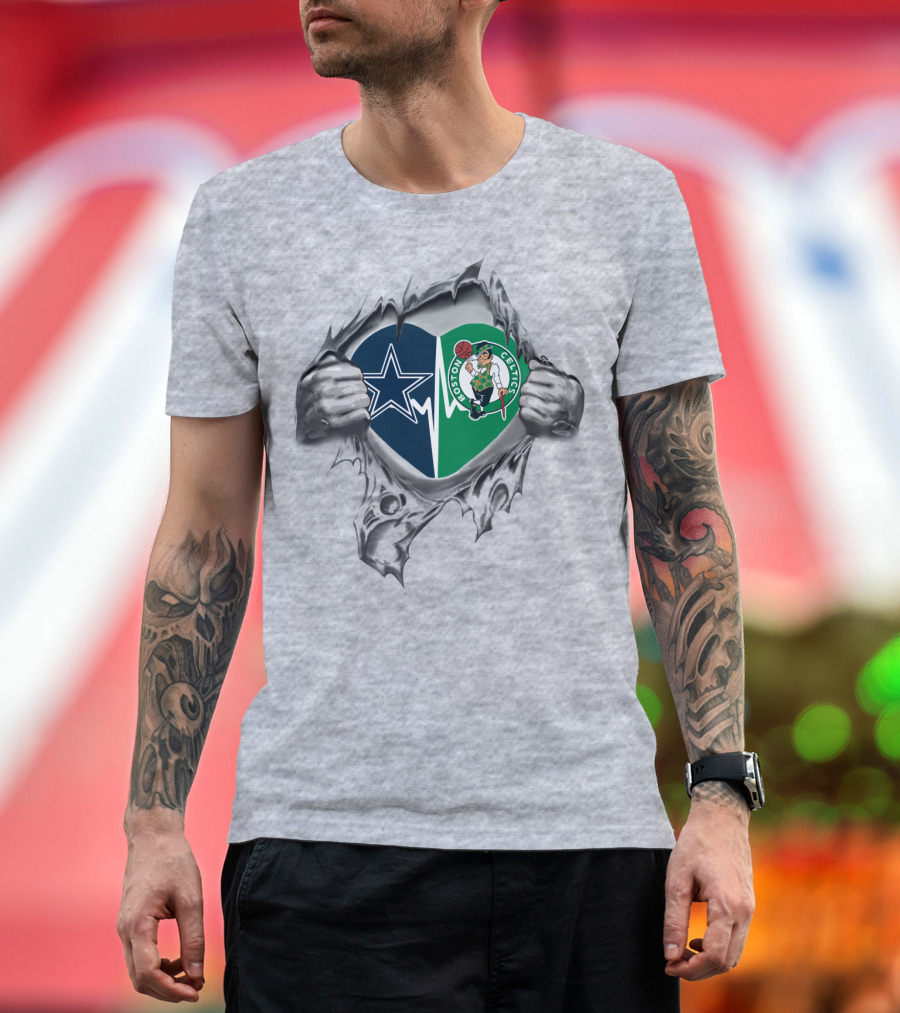 Cowboys Celtics Heart Torn Open T-Shirt