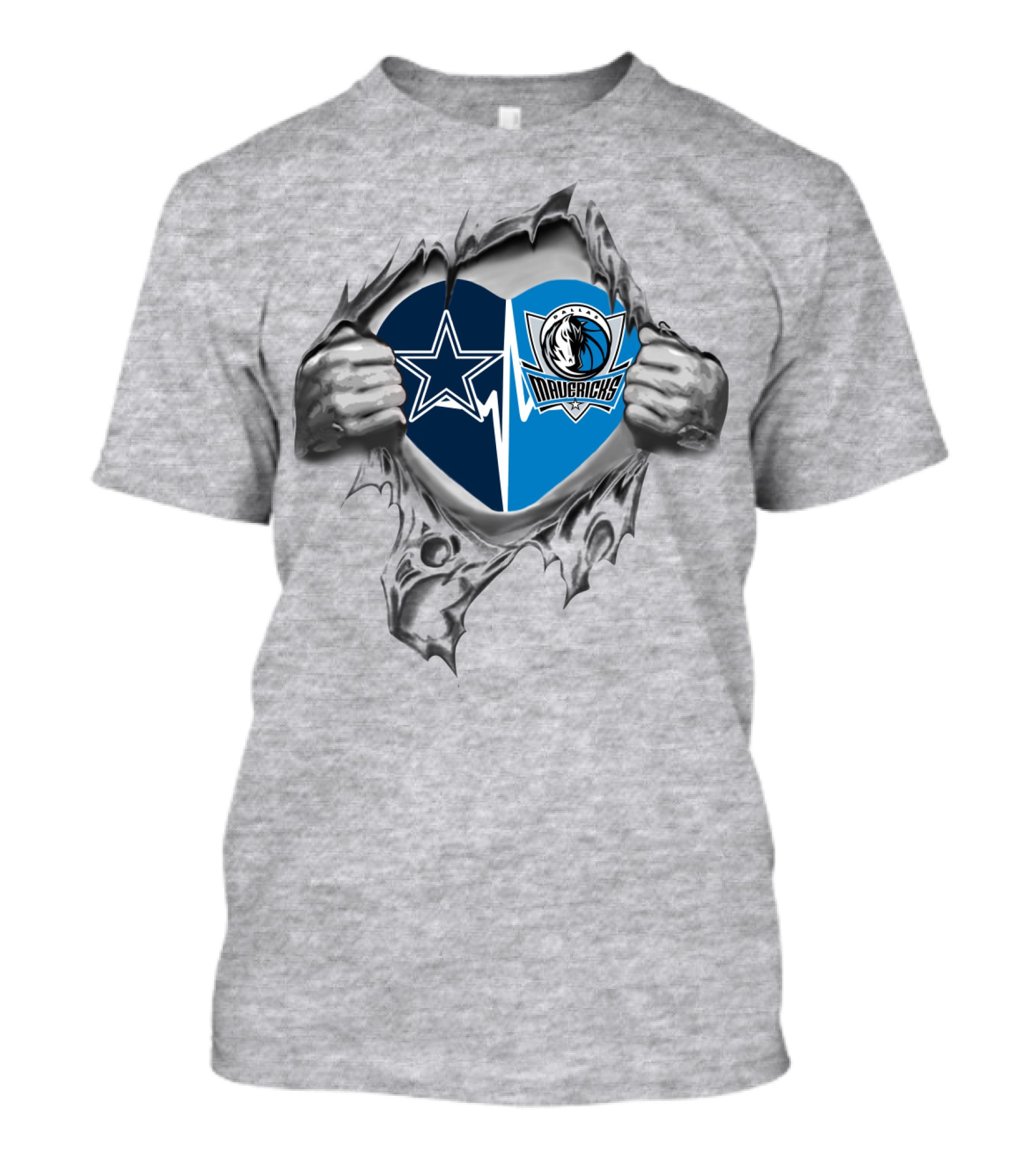 Cowboys Mavericks Heart Logos Hands Tearing T-Shirt