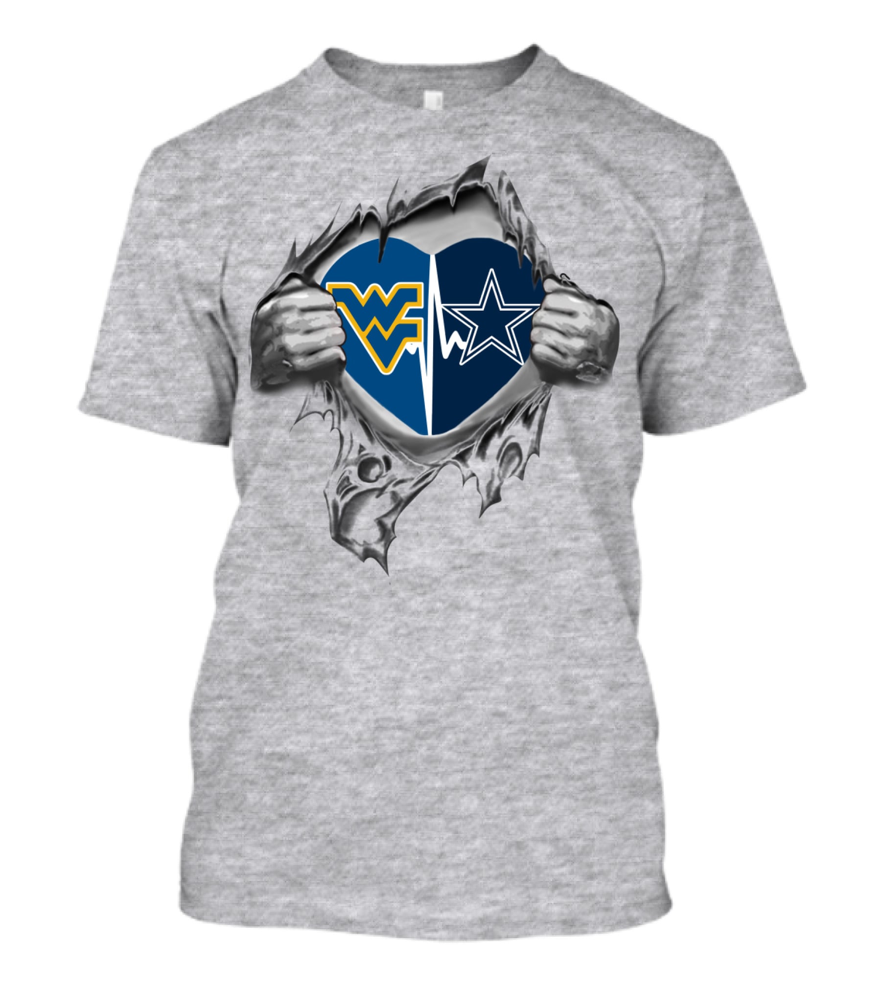 Cowboys West Virginia Heart Design With WVU And Star T-Shirt
